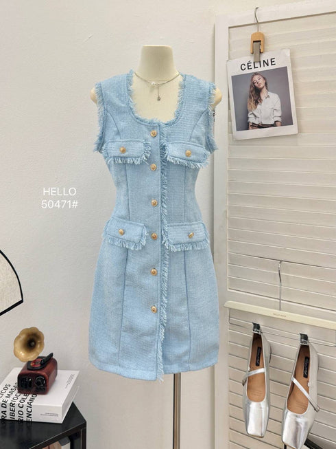 Tweed Sleeveless Short Dress